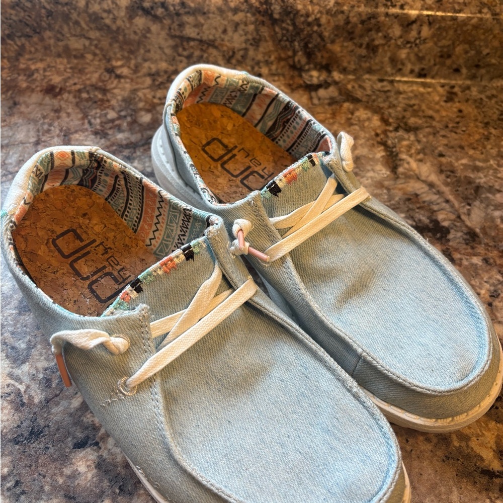 Hey Dude Light Blue Sneakers with Patterned Lining